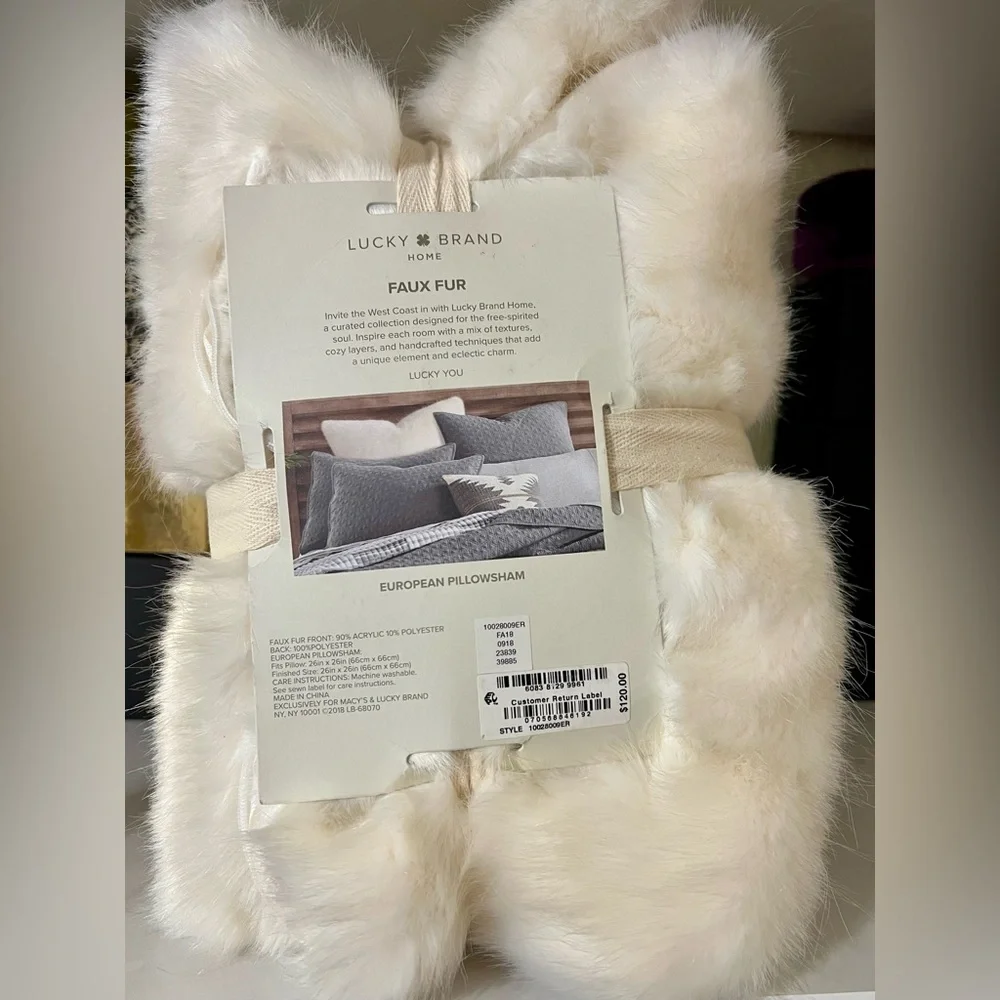NWT Lucky Brand Faux Fur Ivory European Sham